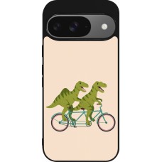 Coque Google Pixel 9 / Pixel 9 Pro - Silicone rigide noir Dinosaurs on bikes 2026