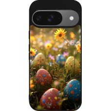 Coque Google Pixel 9 / Pixel 9 Pro - Silicone rigide noir Easter 2026 Decorated eggs