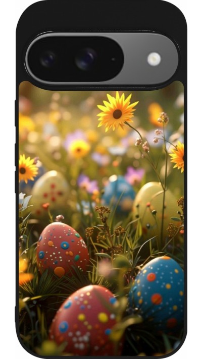 Coque Google Pixel 9 / Pixel 9 Pro - Silicone rigide noir Easter 2026 Decorated eggs