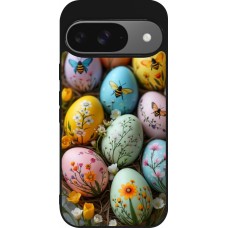 Coque Google Pixel 9 / Pixel 9 Pro - Silicone rigide noir Easter 2026 Eggs with bees