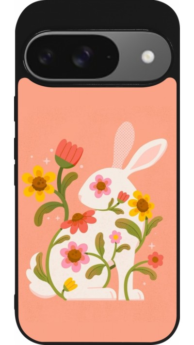 Coque Google Pixel 9 / Pixel 9 Pro - Silicone rigide noir Easter 2026 Rabbit collage
