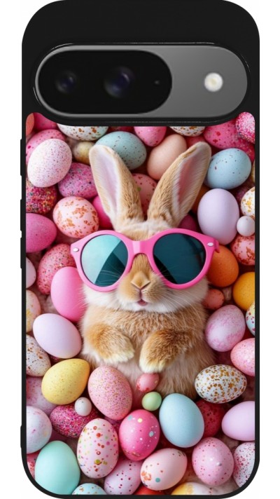 Coque Google Pixel 9 / Pixel 9 Pro - Silicone rigide noir Easter 2026 Rabbit fun