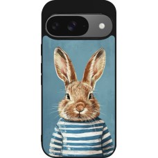 Coque Google Pixel 9 / Pixel 9 Pro - Silicone rigide noir Easter 2026 Rabbit navy