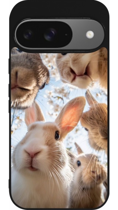 Coque Google Pixel 9 / Pixel 9 Pro - Silicone rigide noir Easter 2026 Rabbits