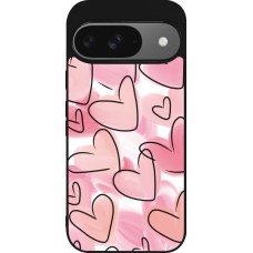 Google Pixel 9 / Pixel 9 Pro Case Hülle - Silikon schwarz Easter 2023 pink hearts