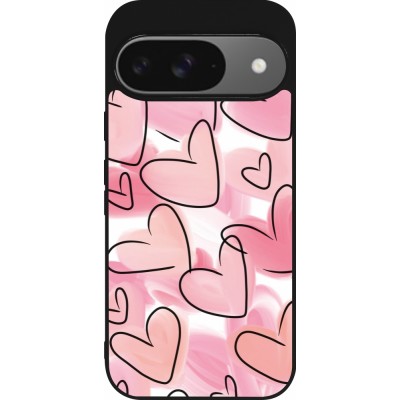 Google Pixel 9 / Pixel 9 Pro Case Hülle - Silikon schwarz Easter 2023 pink hearts