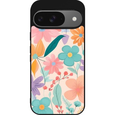 Google Pixel 9 / Pixel 9 Pro Case Hülle - Silikon schwarz Easter 2024 spring flowers