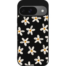 Google Pixel 9 / Pixel 9 Pro Case Hülle - Silikon schwarz Easter 2024 white on black flower