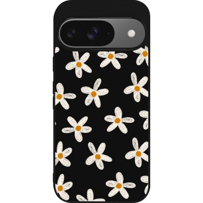 Google Pixel 9 / Pixel 9 Pro Case Hülle - Silikon schwarz Easter 2024 white on black flower