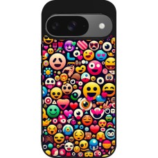 Coque Google Pixel 9 / Pixel 9 Pro - Silicone rigide noir Emoji Mix Color