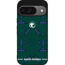 Coque Google Pixel 9 / Pixel 9 Pro - Silicone rigide noir Maillot de football Arabie saoudite 2026 personnalisable