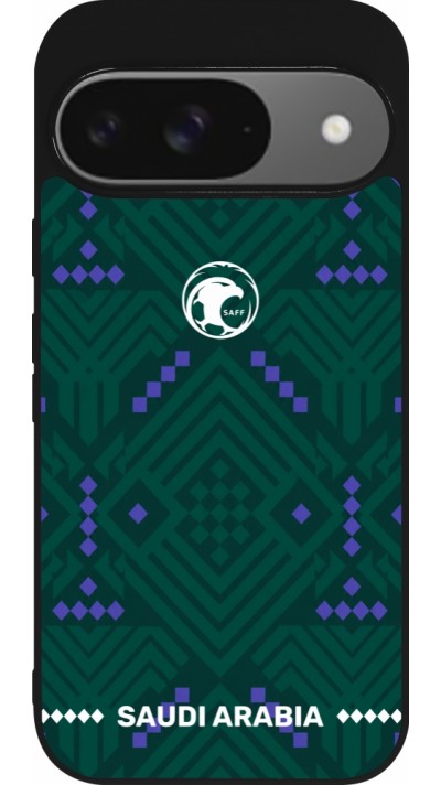 Coque Google Pixel 9 / Pixel 9 Pro - Silicone rigide noir Maillot de football Arabie saoudite 2026 personnalisable