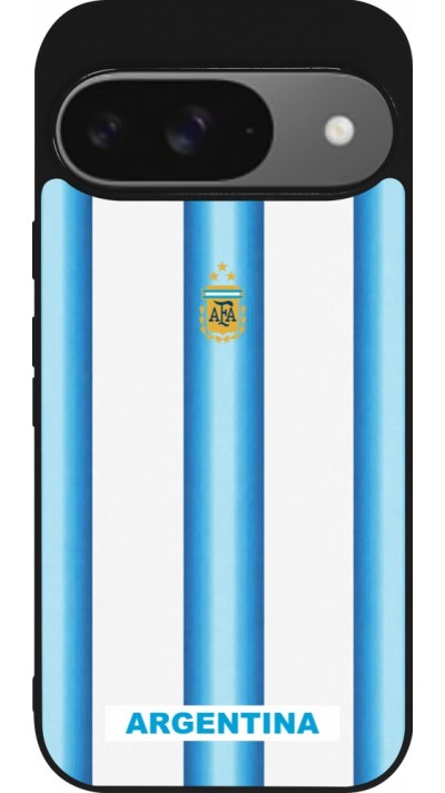 Coque Google Pixel 9 / Pixel 9 Pro - Silicone rigide noir Maillot de football Argentine 2026 personnalisable