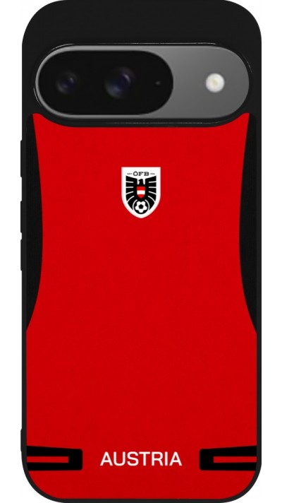 Coque Google Pixel 9 / Pixel 9 Pro - Silicone rigide noir Maillot de football Autriche 2026 personnalisable