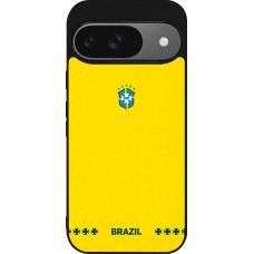 Coque Google Pixel 9 / Pixel 9 Pro - Silicone rigide noir Maillot de football Bresil 2026 personnalisable