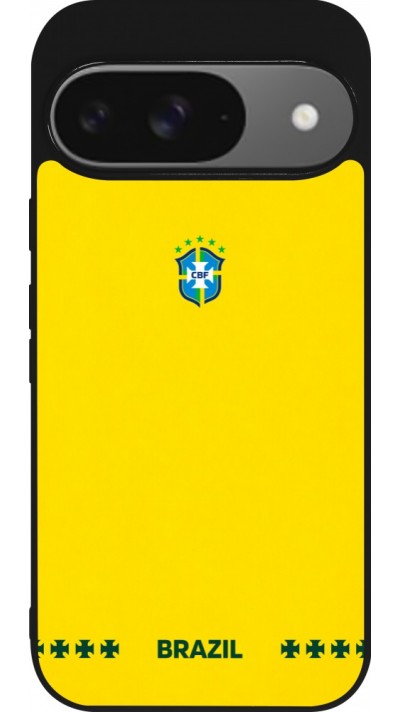 Coque Google Pixel 9 / Pixel 9 Pro - Silicone rigide noir Maillot de football Bresil 2026 personnalisable