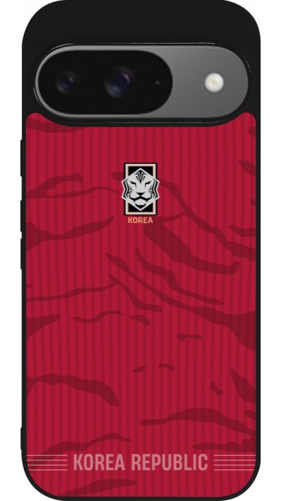 Coque Google Pixel 9 / Pixel 9 Pro - Silicone rigide noir Maillot de football Corée du Sud 2026 personnalisable