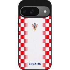 Coque Google Pixel 9 / Pixel 9 Pro - Silicone rigide noir Maillot de football Croatie 2026 personnalisable