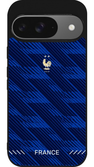 Coque Google Pixel 9 / Pixel 9 Pro - Silicone rigide noir Maillot de football France 2026 personnalisable