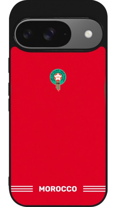 Coque Google Pixel 9 / Pixel 9 Pro - Silicone rigide noir Maillot de football Maroc 2026 personnalisable