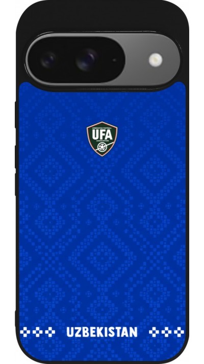 Coque Google Pixel 9 / Pixel 9 Pro - Silicone rigide noir Maillot de football Ouzbékistan 2026 personnalisable