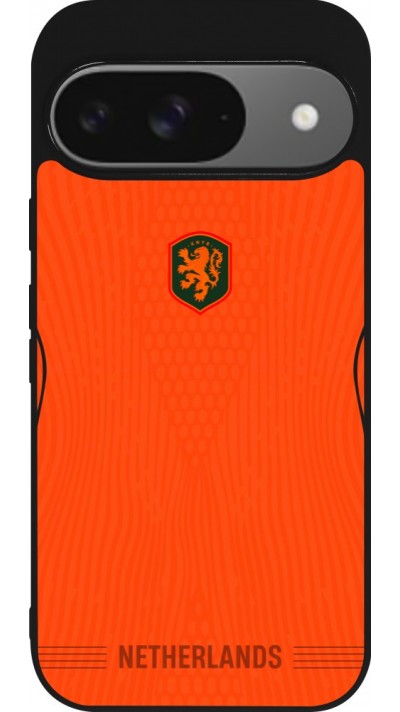 Coque Google Pixel 9 / Pixel 9 Pro - Silicone rigide noir Maillot de football Pays-Bas 2026 personnalisable
