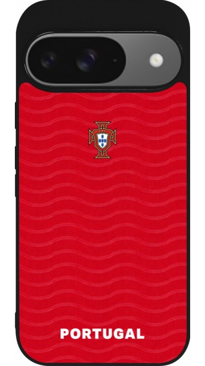 Coque Google Pixel 9 / Pixel 9 Pro - Silicone rigide noir Maillot de football Portugal 2026 personnalisable