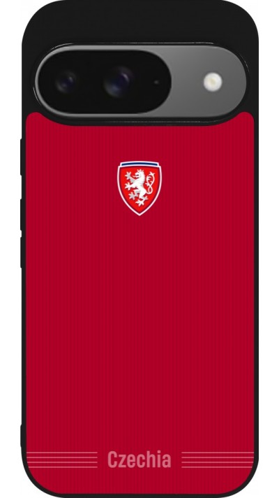 Coque Google Pixel 9 / Pixel 9 Pro - Silicone rigide noir Maillot de football Répuplique Tchèque 2026 personnalisable