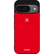 Coque Google Pixel 9 / Pixel 9 Pro - Silicone rigide noir Maillot de football Suisse 2026 personnalisable