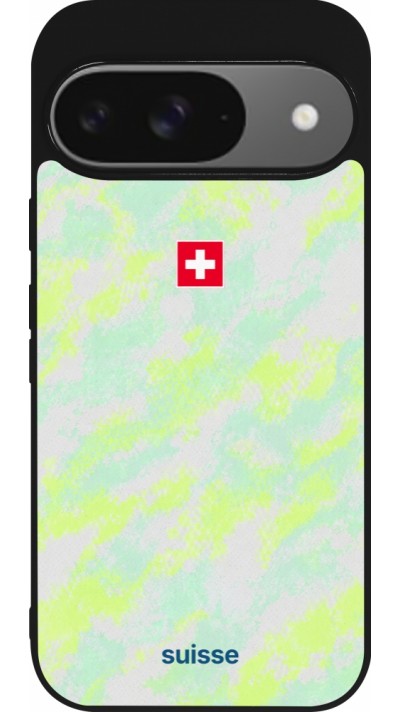 Coque Google Pixel 9 / Pixel 9 Pro - Silicone rigide noir Maillot de football Suisse Away 2026 personnalisable