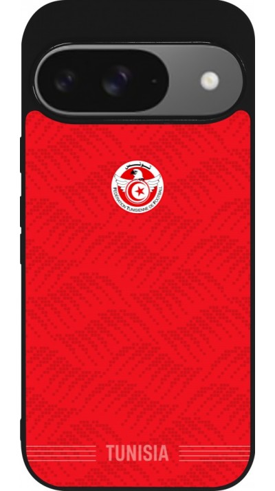Coque Google Pixel 9 / Pixel 9 Pro - Silicone rigide noir Maillot de football Tunisie 2026 personnalisable