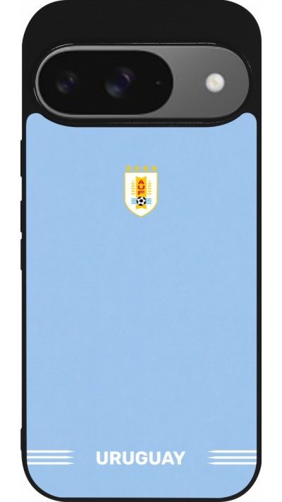 Coque Google Pixel 9 / Pixel 9 Pro - Silicone rigide noir Maillot de football Uruguay 2026 personnalisable