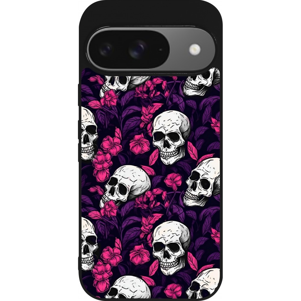 Google Pixel 9 / Pixel 9 Pro Case Hülle - Silikon schwarz Halloween 2024 romantic skulls