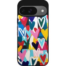 Google Pixel 9 / Pixel 9 Pro Case Hülle - Silikon schwarz Joyful Hearts