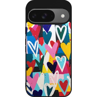 Google Pixel 9 / Pixel 9 Pro Case Hülle - Silikon schwarz Joyful Hearts