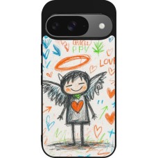 Coque Google Pixel 9 / Pixel 9 Pro - Silicone rigide noir Little Angel Sketch Love