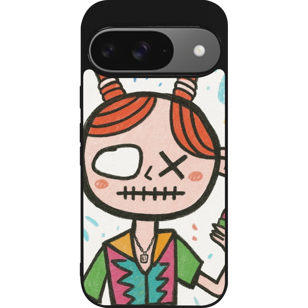 Coque Google Pixel 9 / Pixel 9 Pro - Silicone rigide noir Little Girl Sketch