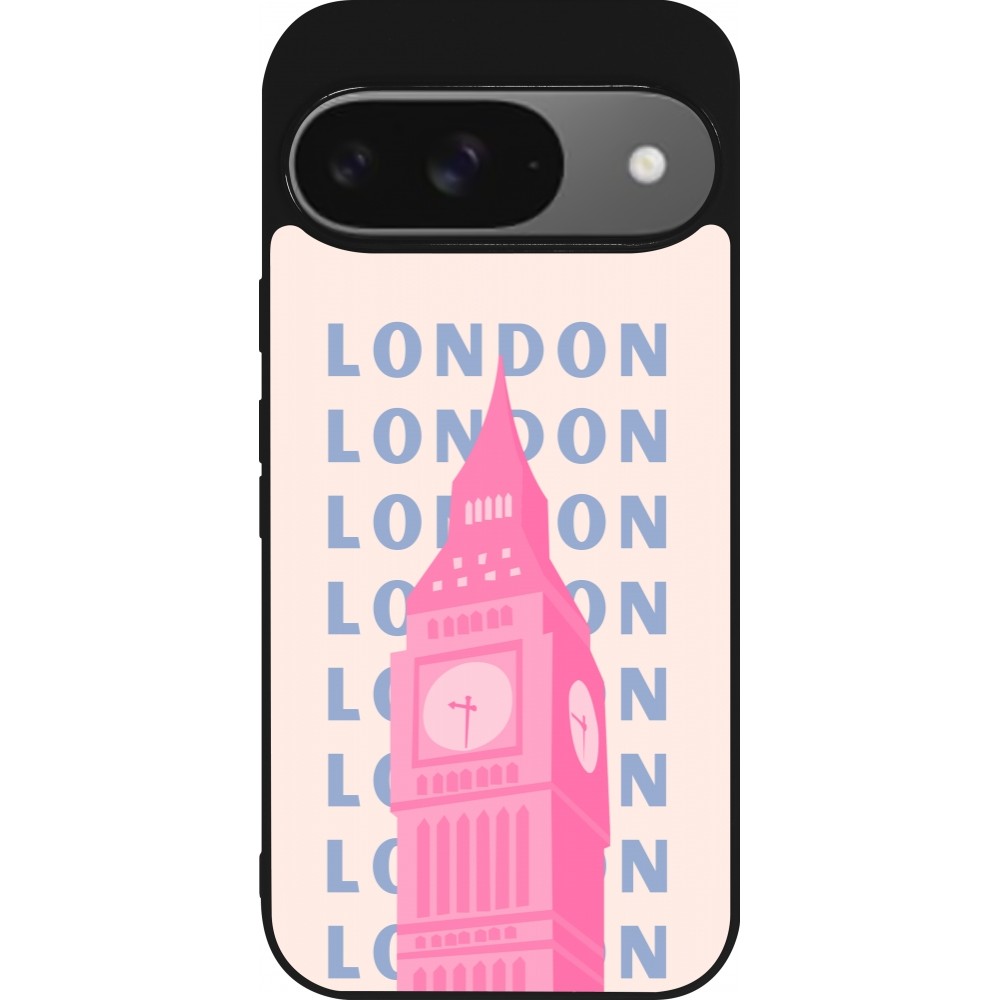 Google Pixel 9 / Pixel 9 Pro Case Hülle - Silikon schwarz London Pink Print