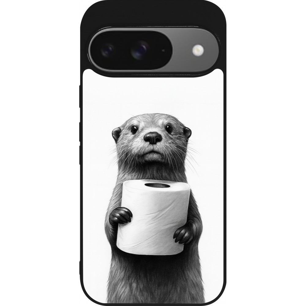 Coque Google Pixel 9 / Pixel 9 Pro - Silicone rigide noir Loutre papier de toilette