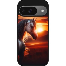 Google Pixel 9 / Pixel 9 Pro Case Hülle - Silikon schwarz Majestätischer Sonnenuntergang Pferd