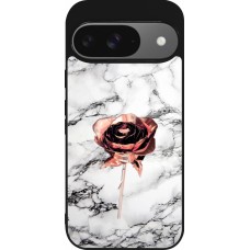 Coque Google Pixel 9 / Pixel 9 Pro - Silicone rigide noir Marble Rose Gold