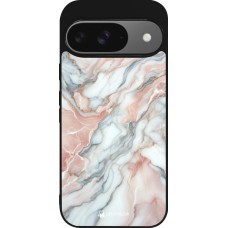 Coque Google Pixel 9 / Pixel 9 Pro - Silicone rigide noir Marbre Rose Lumineux