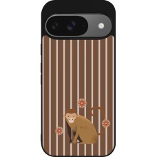 Coque Google Pixel 9 / Pixel 9 Pro - Silicone rigide noir Monkey with stripes