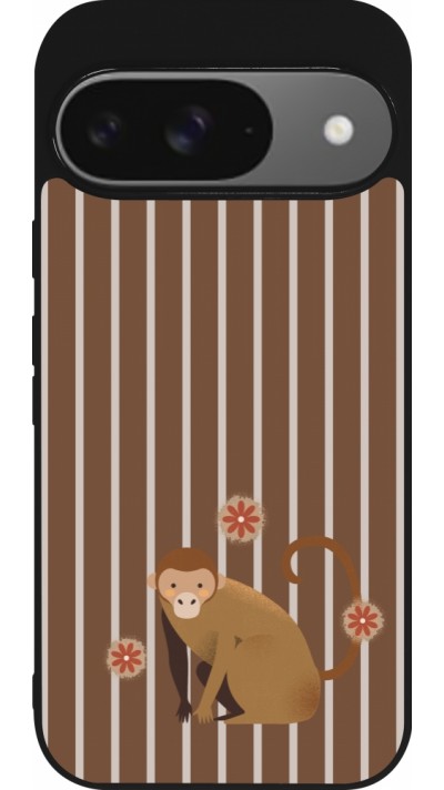 Coque Google Pixel 9 / Pixel 9 Pro - Silicone rigide noir Monkey with stripes Coque Google Pixel 9 / Pixel 9 Pro - Silicone rigide noir Monkey with stripes
