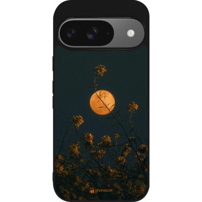 Google Pixel 9 / Pixel 9 Pro Case Hülle - Silikon schwarz Moon Flowers
