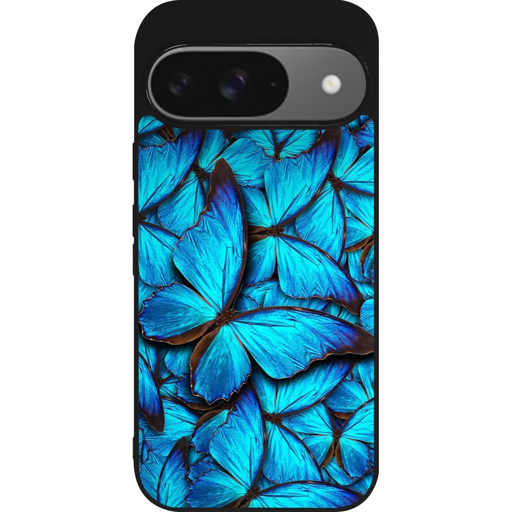 Google Pixel 9 / Pixel 9 Pro Case Hülle - Silikon schwarz Papillon bleu