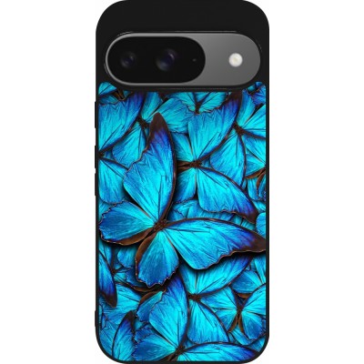 Coque Google Pixel 9 / Pixel 9 Pro - Silicone rigide noir Papillon bleu