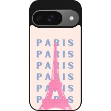 Coque Google Pixel 9 / Pixel 9 Pro - Silicone rigide noir Paris Pink Print