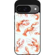 Google Pixel 9 / Pixel 9 Pro Case Hülle - Silikon schwarz Muster von pastellfarbenen Hummern