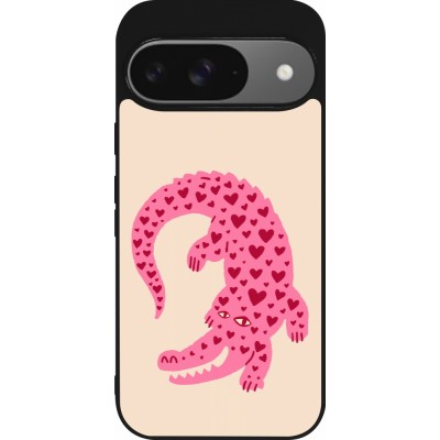 Coque Google Pixel 9 / Pixel 9 Pro - Silicone rigide noir Pink crocodile 2026